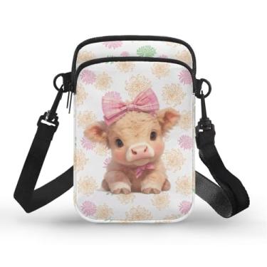 Imagem de CLOHOMIN Bolsa transversal para celular, mini bolsa tiracolo feminina e masculina com bolsos com zíper, Highland Cow floral colorido