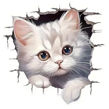 Imagem de 2 peças 3D O Gato Branco Que Quebrou O Buraco Design Padrão Engraçado Adesivo de Para-choques de Carro, Decalque de Vinil de 12 cm, Impermeável, Cortado para Carros, Janelas, Laptops PDFM-02