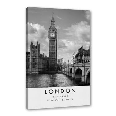 Imagem de Pôster de viagem preto e branco impressão paisagem da cidade do mundo pintura em tela arte de parede de Londres decoração de casa (8 x 12 polegadas (20 x 30 cm), emoldurado)