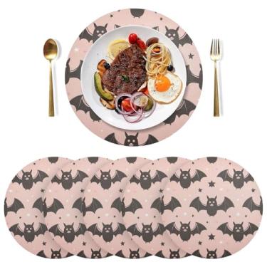 Imagem de Jogo americano fofo morcegos rosa para uso ao ar livre, conjunto de 6, 38 cm resistente ao calor, jogo americano de jantar de PVC, para mesa de jantar, mesa de cozinha
