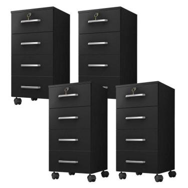 Imagem de Kit 4 Gaveteiros Para Escritório Gávea Com Chave Preto Fosco - Móveis Leão
