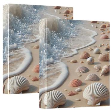 Imagem de Pasta para fichário bege Seashells on The Beach com anéis redondos para material de escritório, 1 pacote