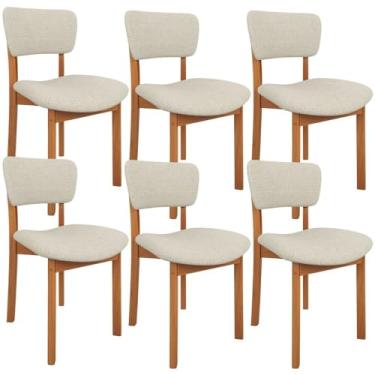 Imagem de Kit 6 Cadeiras Para Sala de Jantar Cozinha Living Estofada Dara L02 Linho Champagne - Lyam Decor