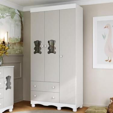 Imagem de Guarda-roupa Infantil 92cm com Vidro 3 Portas e 2 Gavetas Ternura Multimóveis Mp4477 Branco/off White
