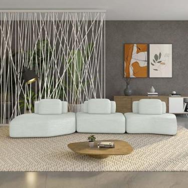 Imagem de Sofá Ilha Sala de Estar Dakota 3 Módulos 484cm Encostos Almofadas Soltas Linho Cinza G33 - Gran Belo