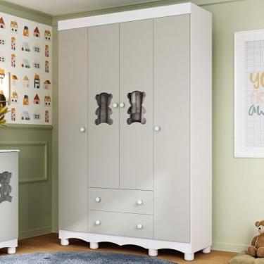 Imagem de Guarda-roupa Infantil 122cm com Vidro 4 Portas e 2 Gavetas Ternura Multimóveis Mp4478 Branco/off White