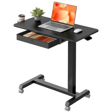 Imagem de HGTRH Mesa sobreposta com rodas, mesa de pé pequena com gaveta, suporte móvel ajustável de 68 x 40 cm de altura com rodízios bloqueáveis, mesa lateral de sofá para quarto, sala de estar, escritório