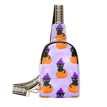 Imagem de CEBUGI Black Cats Bolsa tiracolo pequena de couro para mulheres, pochete transversal para trilhas, viagens ao ar livre