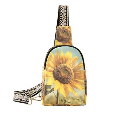 Imagem de CEBUGI Bolsa tiracolo feminina de girassol pequena de couro, pochete transversal para trilhas, viagens ao ar livre