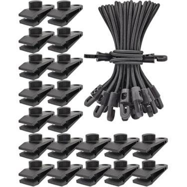 Imagem de ABINLIN Conjunto de 40 peças de prendedores de lona para serviço pesado - clipes de lona e grampos para barracas, cordas elásticas com ganchos, toldos de acampamento, clipes de plástico (preto)