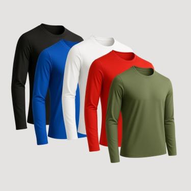 Imagem de Kit 5 Camisa Esportiva Manga Longa para Academia Alta Performance e Mobilidade Poliéster-Masculino
