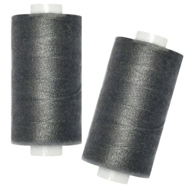 Imagem de Linha de costura multiuso - 2 carretéis de linha de costura de poliéster manual para máquina de costura para costura manual e à máquina (cinza estanho escuro, 2 carretéis)