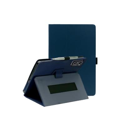 Imagem de Capa para tablet KINGRID T20 de 10 polegadas, capa dobrável de couro sintético FJIASTB com suporte para caneta e alça de pulso, portátil para viagens de negócios (azul escuro)