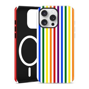 Imagem de Jusy Capa de telefone listrada compatível com MagSafe para iPhone 16 Pro Max, LGBT-Q Pride Rainbow Magnetic Soft TPU e capa protetora de policarbonato rígido para mulheres e meninas (fosco