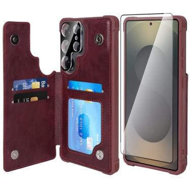 Imagem de VANAVAGY Capa carteira compatível com Galaxy S25 Ultra para mulheres e homens, capa flip de couro sintético para celular compatível com suporte magnético para carro com suporte de cartão de crédito