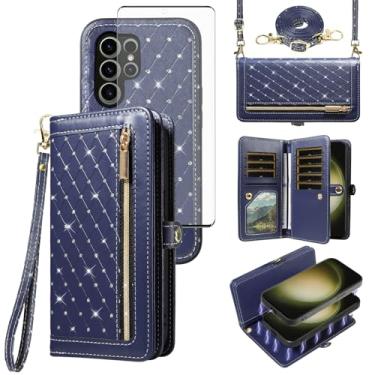 Imagem de Capa de celular para Samsung Galaxy S23 Ultra 5G Carteira com zíper destacável protetor de tela alça transversal Bling Flip suporte para cartão de crédito S23Ultra 23S S 23 23Ultra 17.3 cm mulheres