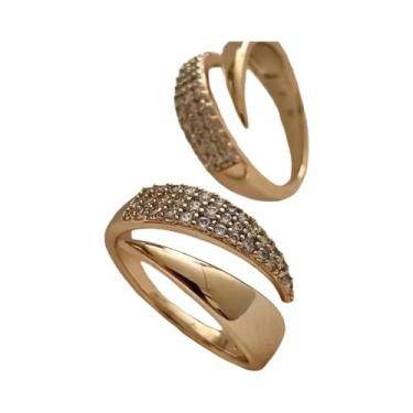 Imagem de Anel De Sol Feminino Banhado a Ouro Com Pedra Natural Incrustada Textu