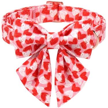 Imagem de Babole Pet Coleira de Dia dos Namorados com laço feminino – Linda coleira de cachorro com laço rosa para meninas, fivela de metal ajustável para cães pequenos, médios e grandes, GG