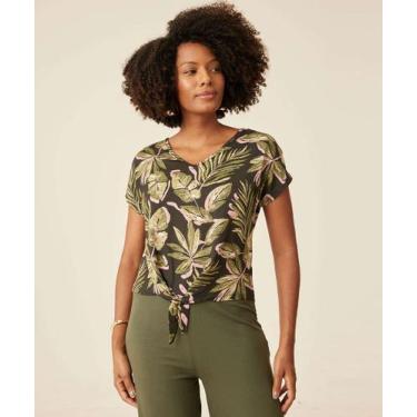 Imagem de Blusa Feminina Estampa Folhas Manga Curta Nó Marisa-20010, Preto, P