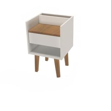 Imagem de mesinha cabeceira branca criado retrô pés madeira mdf quarto mesa de cabeceira，criado mudo，criador mundo pra quarto，mesa de cabeceira quarto，criadomudo para quarto