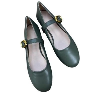 Imagem de TN TANGNEST Sapatilhas femininas retrô Mary Jane para mulheres, bico quadrado, fivela, sapatilhas, sapatilhas macias para trabalho, A337-verde escuro, 35