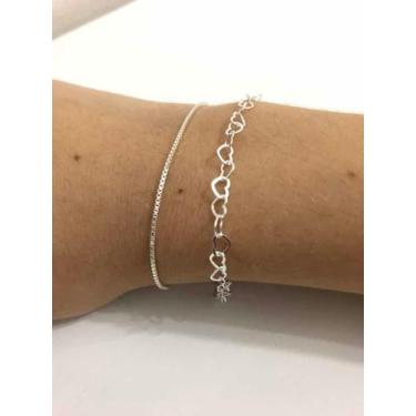 Imagem de Kit 2 Pulseiras Coração E Veneziana Infantil 15cm Prata 925 - Lojas La