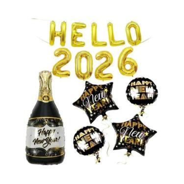 Imagem de Conjunto De Balões De Ano Novo 2026 Dourados Com Banner Gigante De Gar