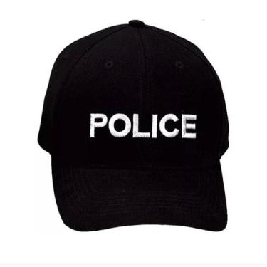 Imagem de Boné Police C/ Bordado Branco Festas - CM Presentes e Fantasias, Preto