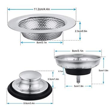 Imagem de CUOFYUNL 2 unidades de aço inoxidável para pia de cozinha com filtro de drenagem de água para evitar bloqueio