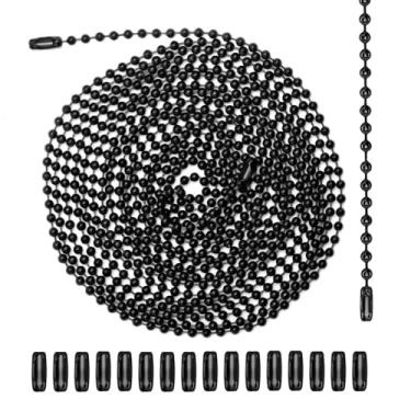 Imagem de Corrente de tração para ventilador de teto de 300 cm, extensão de corrente de metal com 20 conectores de corrente de contas de 3 mm puxa luminária DIY Crafts (preto)