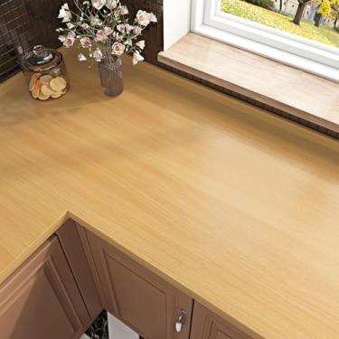 Imagem de Wallderful Papel de parede de madeira clara para bancadas, papel de parede de madeira de carvalho marrom claro, descasque e cole bancadas, papel de embrulho de madeira impermeável para cozinha