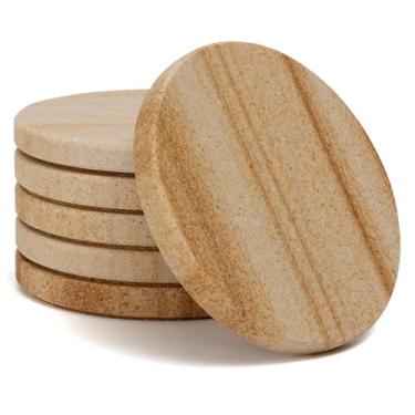 Imagem de YONGHEE Conjunto de 6 porta-copos de arenito, porta-copos de mármore redondos modernos elegantes para decoração de mesa de café, porta-copos de pedra absorvente para bebidas, 10 cm