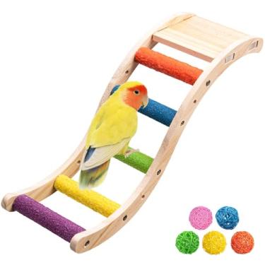 Imagem de Hamiledyi Nature Wooden Bird Ladder Pet Papagaios Escalar Ponte de Exercício para Periquito Escalada Ponte Mastigável Acessórios para Gaiola de Pássaros Periquito Calopsita Periquito