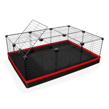 Imagem de Cercado Aramado para Porquinho da Índia, Coelho, Hamster e Tartaruga 60x90cm com Teto e Tapete Higiênico(VERMELHO,PRETO)