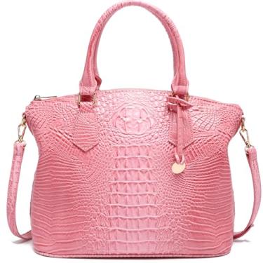 Imagem de Makcr Joacbv Bolsa feminina em relevo de crocodilo com alça superior bolsa de couro transversal grande com alça de ombro, 1 rosa