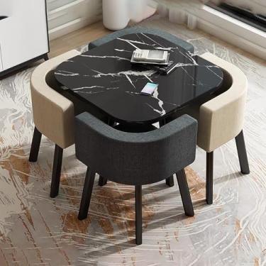 Imagem de Conjunto de mesa e cadeira de escritório de algodão e linho, conjunto de mesa de jantar quadrada com cadeiras, conjunto de combinação de mesa de sala de estar e cadeira, com 1 mesa e 4 cadeiras, para
