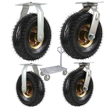 Imagem de Rodízios giratórios pneumáticos resistentes - Rodas de borracha de substituição para carrinhos, absorção de choque, transporte industrial, tubo interno durável, perfeito para cargas pesadas