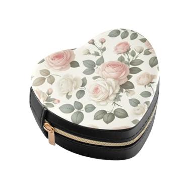 Imagem de Burbuja Caixa de joias em forma de coração de rosas românticas mini estojo de joias de viagem para mulheres e meninas, estojo portátil organizador de armazenamento para brincos, anéis, colares e