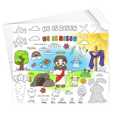 Imagem de Jogo americano descartável He is Risen para colorir, Páscoa, artesanato cristão, para crianças, escola dominical, lembrancinhas de festa de Páscoa, pôster, atividades religiosas, materiais para igreja