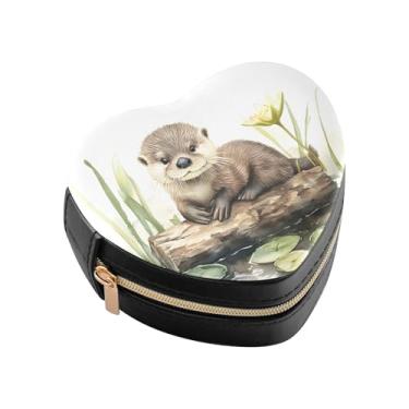 Imagem de Burbuja Mini caixa de joias em formato de coração com pintura de lontra para mulheres e meninas, estojo portátil organizador de armazenamento para brincos, anéis, colares e pulseiras