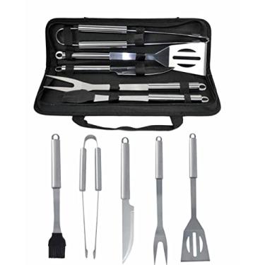 Imagem de Kit Churrasco 5 Peças Em Inox Com Estojo Garfo Pegador Faça Pincel Espátula