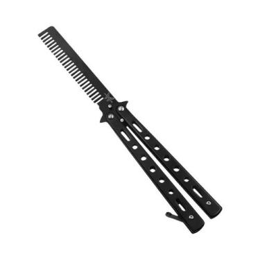 Imagem de Faca Borboleta Dobrável De Aço Inoxidável Com Pente Para Barba E Bigod