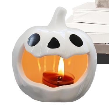 Imagem de Castiçal, castiçal de abóbora de mesa de Halloween | Suporte de vela de cerâmica Ornamento de atmosfera de mesa para sala de estar, cozinha, cornija, quarto, estantes de livros, casa, banheiro