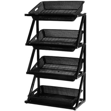 Imagem de Prateleiras de vegetais de supermercado de 4 camadas com cestas de 4/8 - Rack de exibição comercial de varejo para armazenamento de produtos, lanches e restaurantes, organizador ideal de mercearia