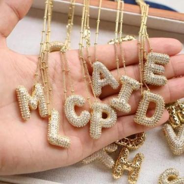 Imagem de Colar Feminino Banhado a Ouro 18K Com Pingente De Zircônia Letra A-Z E
