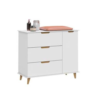 Imagem de Cômoda Infantil 3 Gavetas 1 Porta Lunna Branco 100% MDF - Peternella