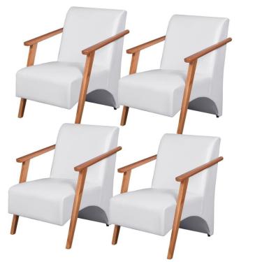 Imagem de Kit 4 Poltronas Venus 1 Lugar Braço Madeira Maciça Courino Unidecor Branco