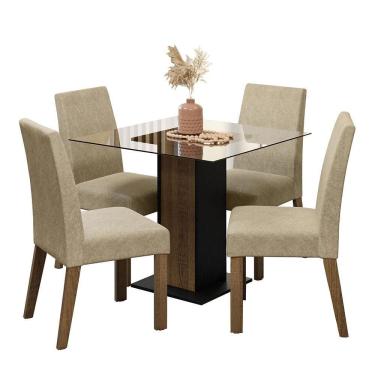 Imagem de Conjunto Sala De Jantar Mesa Tampo De Vidro 4 Cadeiras Ivy Madesa Rustic/preto/imperial