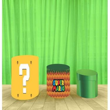 Imagem de Capa Para Trio De Mesas Cilindro Super Mario Bros Kit 3 Capas - Fantas