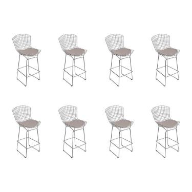 Imagem de Kit 8 Banquetas Bistrô Bertoia Cromada D70 Com Assento Sintético Bege